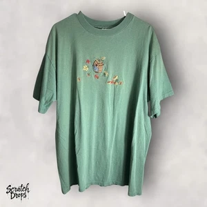 Vintage 90s Herren Tshirt XL USA Made Grün Baumwolle Eule Stickerei Retro Style V09 - Bild 1 von 4