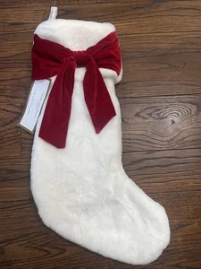 Cupcakes And Cashmere Christmas Stocking Red Bow Faux Fur Plush White 18” - Picture 1 of 6