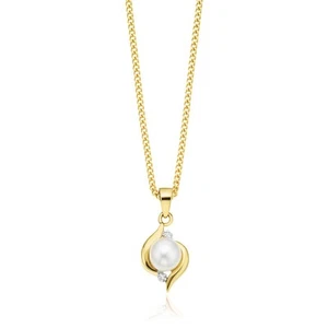 Zamel's 9ct Yellow Gold Freshwater Pearl & Diamond Set Pendant Jewellery - Picture 1 of 1