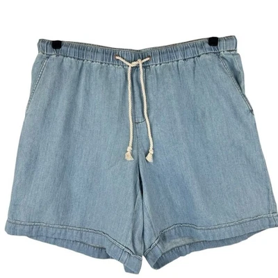 NUEVO CON ETIQUETAS J Jill Pantalones Cortos Cambray Azul Claro Talla XL Tirón Cordón Lino Bld Costero Foto 1 de 4