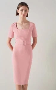 LK Bennett Leonora Dress Size 16 Pink Crepe Formal Shift Square Neck Midi - Picture 1 of 8