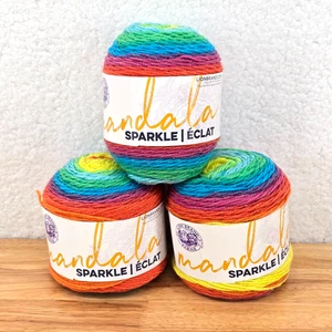 Lotto di 3 filati Mandala marca Lion Sparkle Lyra leggeri 3,5 oz 328yd - Foto 1 di 6
