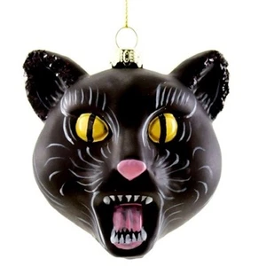 ADORNO GATO NEGRO 3" Vidrio Árbol de Navidad Redondo Halloween Suerte Miedo Espeluznante - Imagen 1 de 3