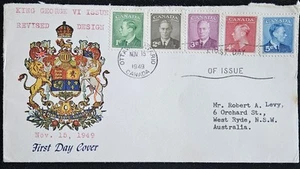 1949 Canada FDC King George VI Issue Revised Design stamps on cover to West Ryde - Picture 1 of 2