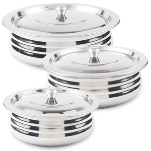 Stainless Steel Heavy Duty Induction Cooking Pot Cook and Serve Handi With Li... - Picture 1 of 7