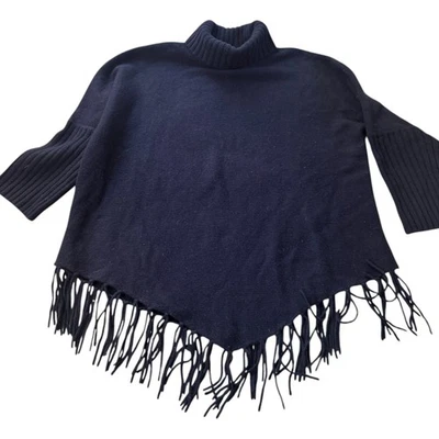 Alexandra Bartlett Women's Black Tassled Turtleneck Poncho Sweater Size 1X - Image 1 of 4