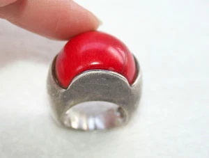SELTENER VINTAGE STATEMENT KORALLEN RING SCHWER STERLINGSILBER MODERNIST BRUTALIST 50er 1 oz - Bild 1 von 17