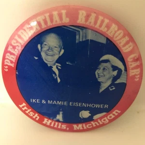 Vintage Ike & Mamie Eisenhower Presidential Railroad Car Pin Button Irish Hills Mi - Bild 1 von 12