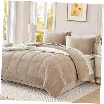 Juego de edredón de felpa tamaño franela terciopelo juegos de edredón 7 topo claro completo Foto 1 de 4