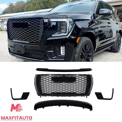Fit GMC Yukon/XL Denali 2021-2024 Front Grille Hood Trim Molding Gloss Black - Изображение 1 из 4
