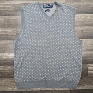 Polo Ralph Lauren Mens M Diamond Gray Varsity V-Neck Sweater Vest Silk Cotton - Picture 1 of 6