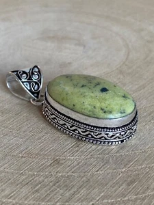 Colgante de plata de ley 925 enchapado en plata de ley verde bohemio oblongo - Imagen 1 de 4