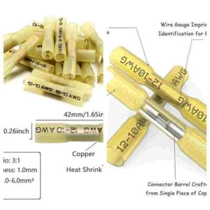 150/10X AWG 12-10 Gauge Heat Shrink Crimp Terminals Wire Butt Connectors Yellow - Picture 1 of 6