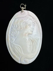 BOLD M+M Scognamiglio Sterling Silver Italy Carved Shell Lady Cameo 4" Pendant - Picture 1 of 10