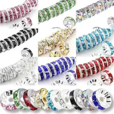 100pcs Rhinestone Crystal Spacer Rondelle Beads Bracelet Charms 8mm - image 1 of 2