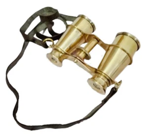 Brass Antique Binocular Opera Glasses Mother of Pearl & Leather belt - Picture 1 of 6