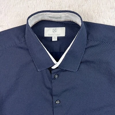 Christian Lacroix Dress Shirt Men’s XL Navy White Polka Dot Contemporary Fit - Image 1 of 4