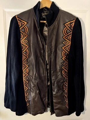 Chaqueta de cuero para mujer Bob Mackie Usable Art vintage bordada talla M Foto 1 de 4