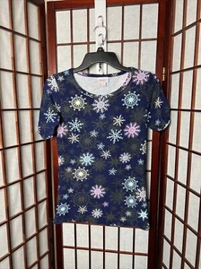 T-shirt XS Lularoe nuova con etichetta Gigi - materiale leggings fiocchi di neve natalizi natalizi - Foto 1 di 4