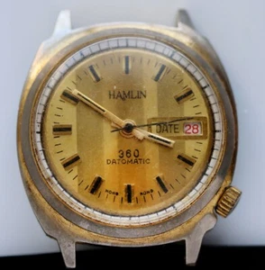 Vintage Hamlin Watch Mens 36 Datomatic 1 Jewel Swiss Parts Repair - Picture 1 of 9