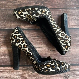 KAREN MILLEN leopard print pony-style calf skin platform heels VGUC - Size 38.5 - Picture 1 of 12