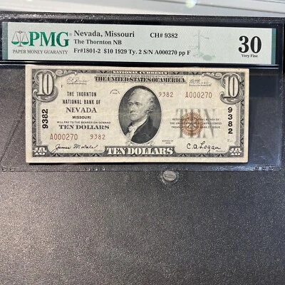 Nevada, Missouri (MO) $10 National Bank Note, 1929 Series, Type 2, 9382 PMG VF30 - Image 1 of 4