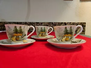 Vintage KUTANI Japanese Geisha Lithophane Hand-Painted set of 3 cups and saucers - Picture 1 of 8