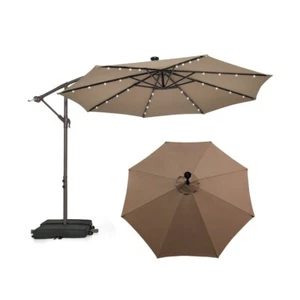 10'Patio Outdoor Umbrella Solar Lights Cantilever Offset Umbrella w/32LED Lights - Picture 1 of 10