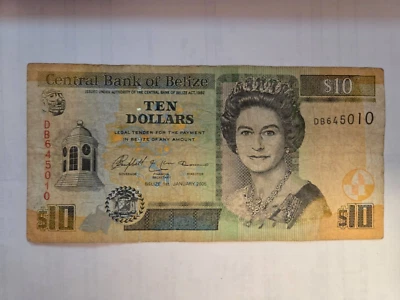 2005 Belize $10 Dollars HRH Queen Elizabeth II # DB645010 SC/HM/MP Bank Note - Image 1 of 2