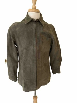 Jones New York Sport - Chaqueta de cuero de gamuza verde musgo con cremallera - Mediana Foto 1 de 4