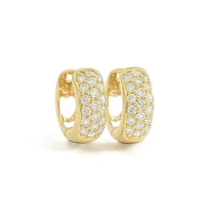 Wide Pave Diamond Small Hoop Huggie Earrings 18K Yellow Gold, .52 CTW - Picture 1 of 6