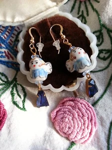 ANGELS EARRINGS sapphire blue Rhinestones drops hand painted - 14K gold-filled - Picture 1 of 9