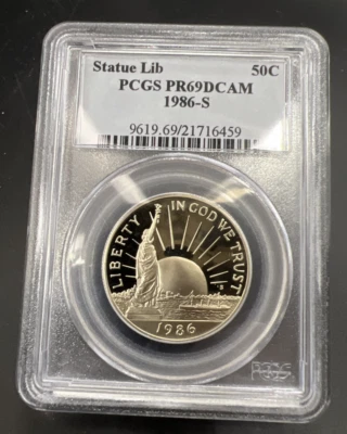 1986 S 50c Statue of Liberty Copper Nickel Proof Hald Dollar Coin PCGS PR69 DCAM - Image 1 of 4