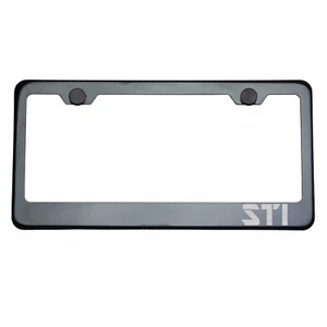 Titanium Gun Metal License Plate Frame STI Laser Etched Metal Screw Cap - Picture 1 of 8