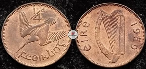 Ireland 1959 | Irish 1/4d | Farthing | Woodcock | KM.9 | UNC - Picture 1 of 2