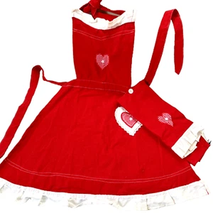 Set basi cucina grembiule cotone e asciugamano cucina rosso con pizzo bianco set 2 pezzi - Foto 1 di 17