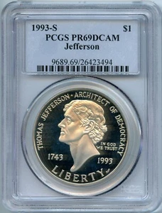 1993-S Thomas Jefferson Commemorative Silver Dollar - PCGS PR69DCAM - Picture 1 of 4