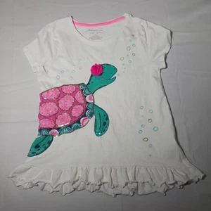Girl's Tommy Bahama White Shirt with a Sequened Pink Turtle Size 10/12 - Picture 1 of 4