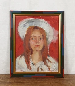 Ragazza rossa in cappello bianco, ritratto contemporaneo, olio originale, Chezheumova - Foto 1 di 10