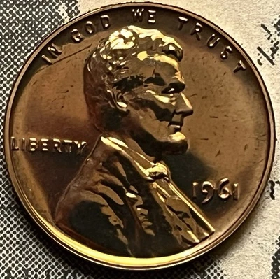 1961-Proof Lincoln Memorial Cent Penny Red BU Coin - Image 1 of 4