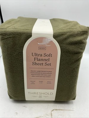 Conjunto de lençóis de flanela ultra macio Threshold queen size verde - Imagem 1 de 4