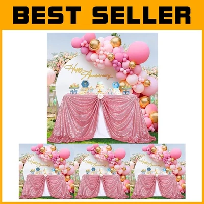 Versatile Pack of 4 Blush Pink Sequin Tablecloth 60x102 Inch for All Occasions - Image 1 of 2