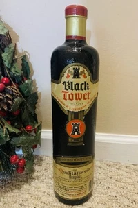 Vintage ©️1985 BLACK TOWER German White Wine Empty Bottle 750mL Crock Style- EC! - Picture 1 of 24