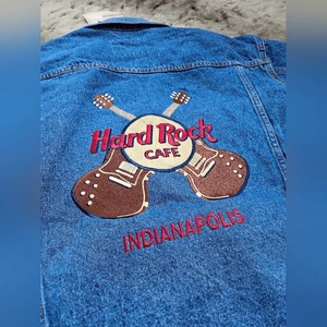 Hard Rock Cafe Guitars Denim Jacket Button Front Jean Embroidered M Unisex - Picture 1 of 13