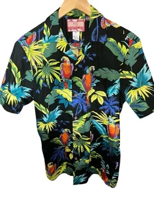 Vintage RJC All Over Print Button Up Hawaiian Shirt Made In USA Nature Parrots S - Picture 1 of 3