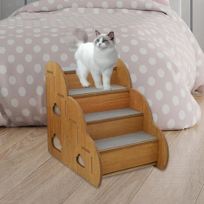 Scale per Cani con Rampa Antiscivolo in Legno MDF a 4 Gradini per Cani con Zampe - Immagine 1 di 4