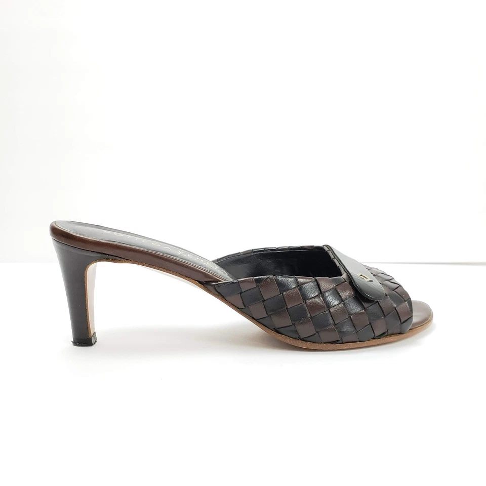 Bottega Veneta Sandals Intrecciato Damier Leather Woven Black Brown Check Sz 36 - Image 1 of 4