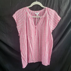 Time and Tru Women’s Red & White Striped Linen-Blend Blouse (Size L, 12–14) - Picture 1 of 5