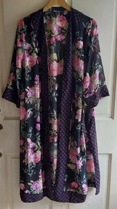 Roamans 20W Floral Print Long Sheer Robe Cover Up Lingerie Side Back Slits - Imagen 1 de 9