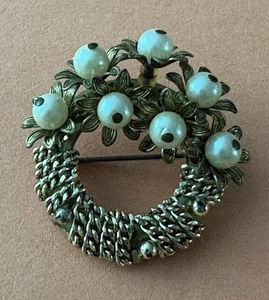 Vintage Brosche fabelhaft goldfarben & Kunstperlen Germany 1,5 cm Durchmesser - Bild 1 von 5